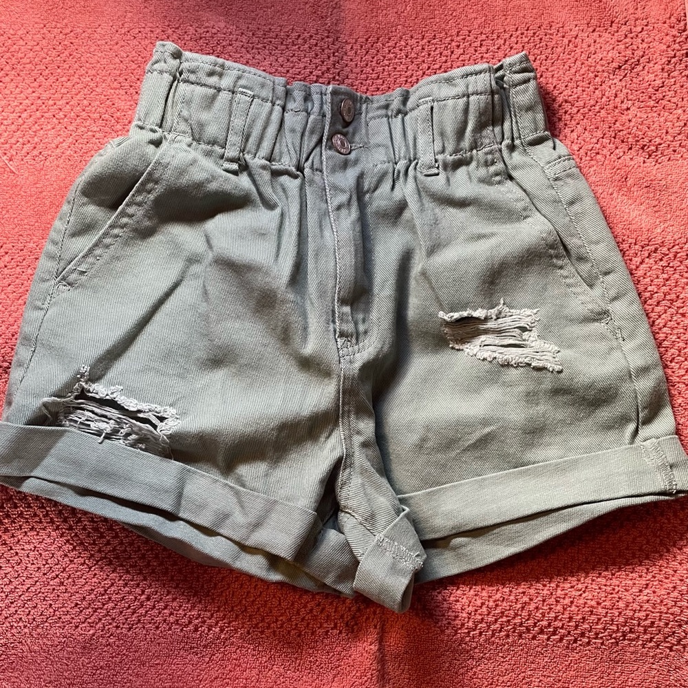Olive Green Distressed Women's Shorts